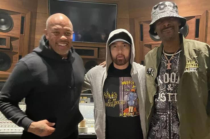Eminem, Dr. Dre et Snoop Dog  en studio